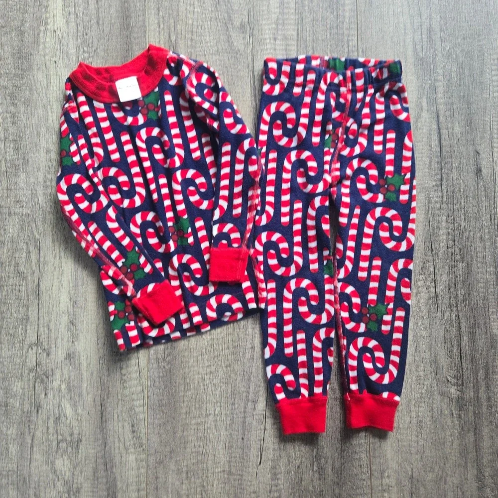 Hanna Andersson Kids 3T Candy Cane Holly Organic Cotton Pajama Set Navy Red